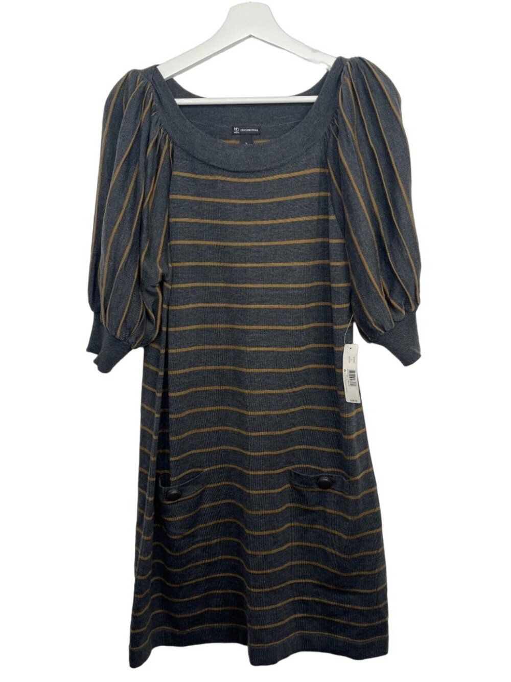 New Directions Womens L Gray Knit Midi Dress Short Sleeve Casual